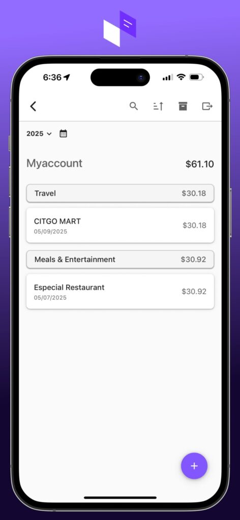 Xpenznet receipts list grouped by category with totals per merchant